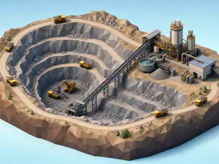 Almonty Industries Inc veranschaulicht den Minenbetrieb CA0203987072 als isometrisches Low-Poly-Diorama mit Förderanlage - Foto: THN