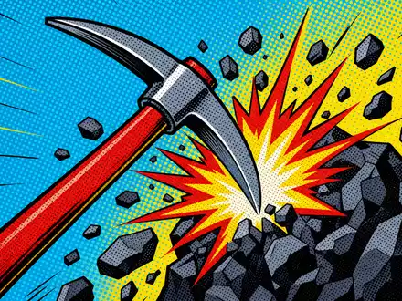 Almonty Industries Inc zeigt den Wolfram-Abbau CA0203987072 als Pop-Art-Comic mit Spitzhacke im Halftone-Raster - Foto: THN