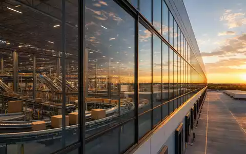 Zalando SE (DE000ZAL1111) – modernes Logistikzentrum mit großer Glasfassade und sichtbaren Förderbändern im Inneren - Foto: THN
