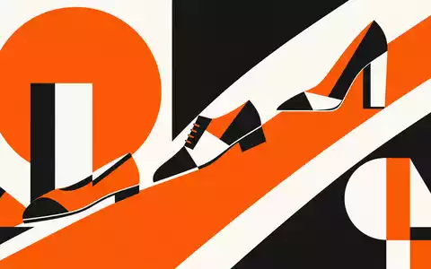 Zalando SE (DE000ZAL1111) – stilisierte Schuh-Silhouetten im Bauhaus-Stil in Orange, Schwarz und Weiß - Foto: THN