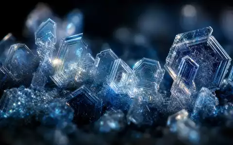 Novo Nordisk A/S (DK0062498333): extreme Makroaufnahme kristalliner Insulinstruktur als wissenschaftliche Visualisierung in blauem Polarisationslicht - Foto: THN