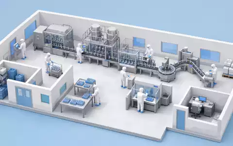 Novo Nordisk A/S (DK0062498333): isometrisches Low-Poly-Diorama eines pharmazeutischen Reinraums mit steriler Abfüllanlage - Foto: THN