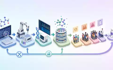 Isometrische 3D-Grafik zeigt den Wirkstoffscreening-Prozess der Biotech-Branche von Evotec SE, ISIN DE0005664809, als Wertschöpfungskette - Foto: THN