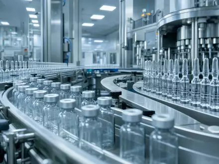 Gerresheimer AG mit ISIN DE000A0LD6E6 produziert Glasampullen in hochautomatisierter, steriler Pharmaverpackungsfertigung mit modernster Anlagentechnik - Foto: THN