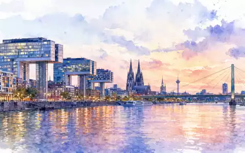 Gerresheimer AG, ISIN DE000A0LD6E6, sitzt in einer deutschen Rheinstadt mit malerischer Aquarell-Skyline dargestellt - Foto: THN