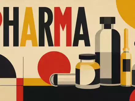 Gerresheimer AG, ISIN DE000A0LD6E6, inspiriert dieses geometrische Bauhaus-Poster mit stilisierten Glasfläschchen und dem Wort PHARMA - Foto: THN