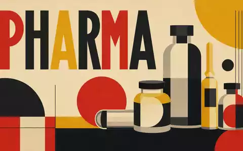 Gerresheimer AG, ISIN DE000A0LD6E6, inspiriert dieses geometrische Bauhaus-Poster mit stilisierten Glasfläschchen und dem Wort PHARMA - Foto: THN