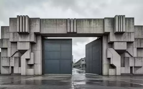 RENK Group AG DE000RENK730 – Brutalistisches Industriewerkstor aus Sichtbeton mit klaren geometrischen Linien. - Foto: THN