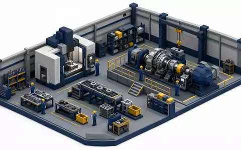RENK Group AG DE000RENK730 – Low-Poly-Diorama einer Werkshalle mit CNC-Maschine und Getriebe-Prüfstand. - Foto: THN