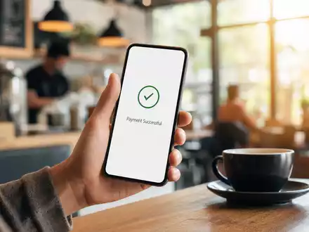 PayPal Holdings Inc (US70450Y1038) zeigt mobiles Bezahlen per Smartphone im modernen Café - Foto: THN
