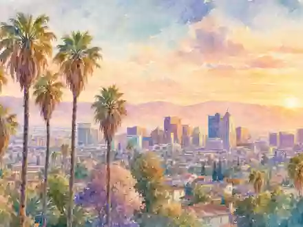 PayPal Holdings Inc (US70450Y1038) verortet sich in San Jose mit pastellfarbener Skyline und Palmen - Foto: THN