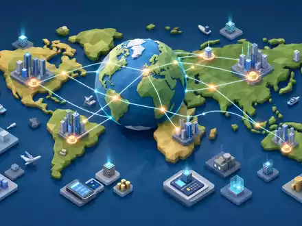PayPal Holdings Inc (US70450Y1038) als isometrisches Low-Poly-Diorama des globalen digitalen Zahlungsnetzwerks weltweit - Foto: THN