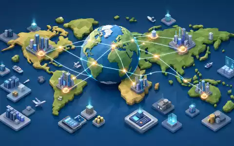 PayPal Holdings Inc (US70450Y1038) als isometrisches Low-Poly-Diorama des globalen digitalen Zahlungsnetzwerks weltweit - Foto: THN