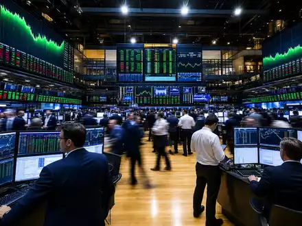 PayPal Holdings Inc (US70450Y1038) an der Nasdaq mit Fintech-Charts auf belebtem Börsenparkett - Foto: THN