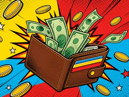 PayPal Holdings Inc (US70450Y1038) als knallbuntes Pop-Art-Bild mit fliegenden Münzen aus Geldbörse - Foto: THN