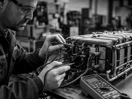 Plug Power Inc US72919P2020 dokumentiert Techniker bei der Prüfung eines Brennstoffzellen-Moduls mit Multimeter - Foto: THN