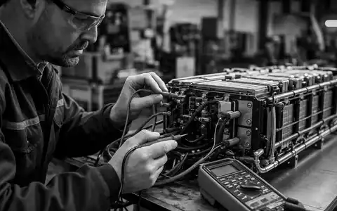 Plug Power Inc US72919P2020 dokumentiert Techniker bei der Prüfung eines Brennstoffzellen-Moduls mit Multimeter - Foto: THN