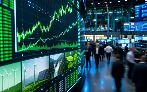 Plug Power Inc US72919P2020 auf Börsen-Editorial: leuchtende Nasdaq-Tafel mit Clean-Energy-Charts und Trading-Floor-Atmosphäre - Foto: THN