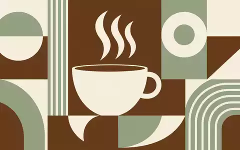 Nestlé S.A. CH0038863350 – Bauhaus-Grafikposter mit stilisierter Tasse in Braun, Weiß und Hellgrün - Foto: THN