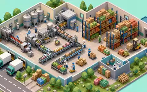 Nestlé S.A. CH0038863350 – isometrisches Low-Poly-Diorama einer Lebensmittelfabrik mit Förderband und Lager - Foto: THN