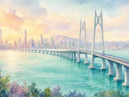 BYD Company Ltd (CNE100000296) – Aquarellgemälde der Shenzhen-Skyline mit Bay-Bridge in weichen Pastellfarben - Foto: THN