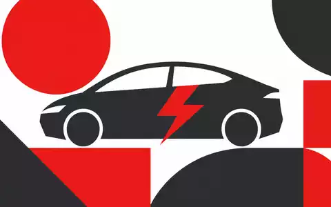 BYD Company Ltd (CNE100000296) – Bauhaus-Poster mit stilisierter Auto-Silhouette und rotem Ladesymbol in Anthrazit - Foto: THN