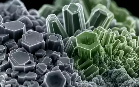 BYD Company Ltd (CNE100000296) – extreme Makroaufnahme zeigt die Lithium-Eisenphosphat-Kristallstruktur unter dem Elektronenmikroskop. - Foto: THN