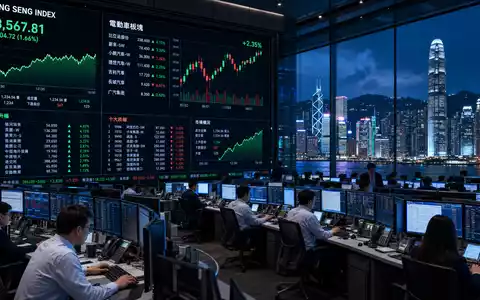 BYD Company Ltd (CNE100000296) – Hongkonger Trading-Floor mit HSI-Tafel und EV-Sektor-Charts auf Monitoren - Foto: THN