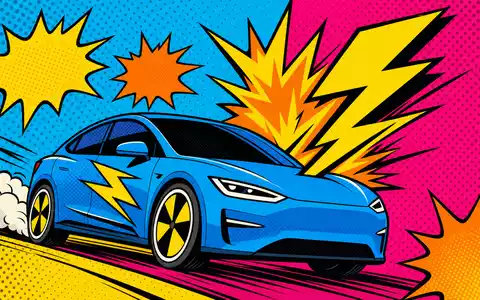BYD Company Ltd (CNE100000296) – Pop-Art-Comic mit stilisiertem E-Auto und Blitz-Symbol im bunten Halftone-Raster - Foto: THN