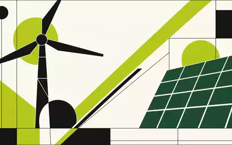 BP plc GB0007980591 Energiewende als Bauhaus-Poster mit Windrad und Solarpanel in Grün-Schwarz - Foto: THN