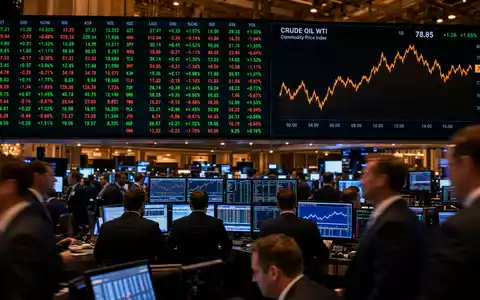 BP plc GB0007980591 wird an der FTSE100-Börsentafel mit Rohstoff-Indexchart auf belebtem Trading-Floor gehandelt. - Foto: THN