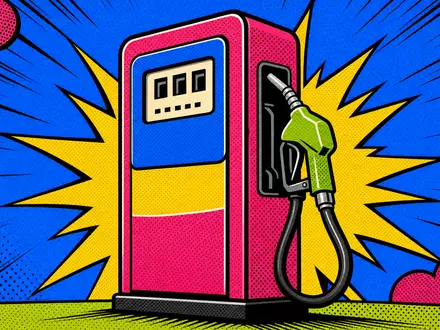Shell plc GB00BP6MXD84: knallbuntes Pop-Art-Motiv einer stilisierten Tanksäule im Halftone-Raster mit leuchtenden Comic-Farben - Foto: THN