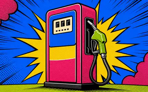 Shell plc GB00BP6MXD84: knallbuntes Pop-Art-Motiv einer stilisierten Tanksäule im Halftone-Raster mit leuchtenden Comic-Farben - Foto: THN