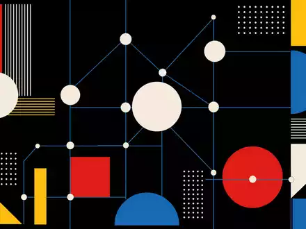 Palantir Technologies Inc (US69608A1088) – Bauhaus-Poster zeigt stilisiertes Knoten-Netzwerk in Schwarz, Weiß und Hellblau - Foto: THN