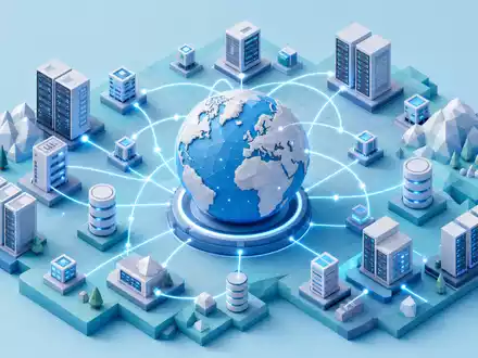 Palantir Technologies Inc (US69608A1088) – isometrisches Low-Poly-Diorama mit globalem Datennetzwerk, Servern und Weltkugel - Foto: THN