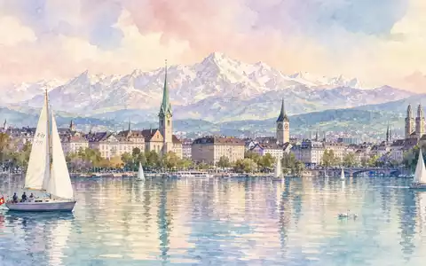 Zurich Insurance Group AG CH0011075394 – Aquarell des Zürichsees mit Stadtkulisse und Alpenpanorama in Pastelltönen - Foto: THN