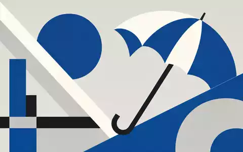 Zurich Insurance Group AG CH0011075394 – Bauhaus-Posterdesign mit stilisiertem Regenschirm in Blau, Weiß und Hellgrau - Foto: THN