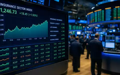Zurich Insurance Group AG CH0011075394 – Börsentafel mit Versicherungs-Sektorindex auf Trading-Floor im Börsen-Editorial-Stil - Foto: THN