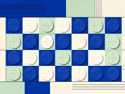 Novartis AG CH0012005267 – Bauhaus-Poster mit stilisiertem Tabletten-Raster in Blau, Weiß und Hellgrün - Foto: THN