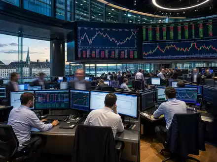 Roche Holding AG CH0012032048 – SMI-Kurstafel mit Pharma-Charts auf dynamischem Trading-Floor in Zürich - Foto: THN
