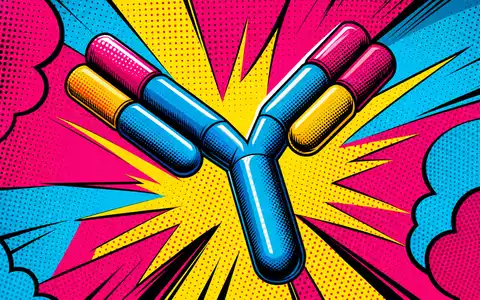 Roche Holding AG CH0012032048 – Stilisierter Antikörper-Y im Pop-Art-Halftone-Raster mit knalligen Comic-Farben - Foto: THN