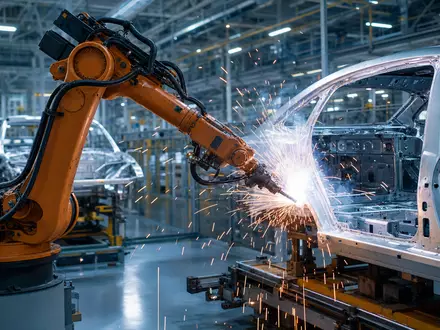 ABB Ltd (CH0012221716) setzt Industrieroboter beim präzisen Lichtbogenschweißen in moderner Fabrik ein - Foto: THN