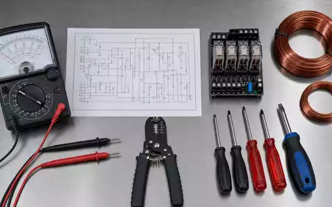 ABB Ltd (CH0012221716) symbolisiert Elektrotechnik durch Multimeter, Schaltplan und Relais auf Stahlplatte - Foto: THN