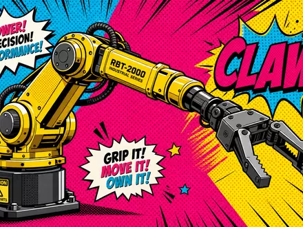 ABB Ltd (CH0012221716) als Pop-Art: stilisierter Greifer-Roboter im kräftigen Halftone-Raster mit Knallfarben - Foto: THN