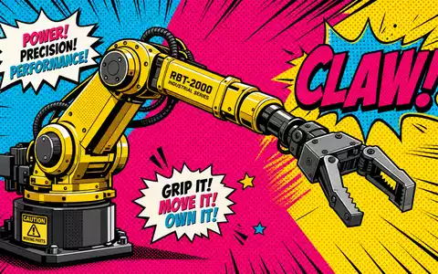ABB Ltd (CH0012221716) als Pop-Art: stilisierter Greifer-Roboter im kräftigen Halftone-Raster mit Knallfarben - Foto: THN