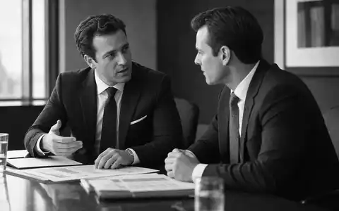 UBS Group AG CH0244767585 dokumentiert im Schwarz-Weiß-Stil einen Wealth-Manager im Gespräch mit Klient am Konferenztisch - Foto: THN