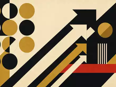 UBS Group AG CH0244767585 im Bauhaus-Stil: geometrische Pfeile und Münzkreise in Schwarz, Weiß, Gold - Foto: THN