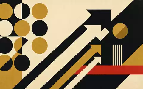 UBS Group AG CH0244767585 im Bauhaus-Stil: geometrische Pfeile und Münzkreise in Schwarz, Weiß, Gold - Foto: THN