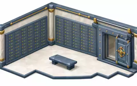 UBS Group AG CH0244767585 als isometrisches Low-Poly-Bild eines Banktresorraums mit Schließfächern und Schiebetür - Foto: THN