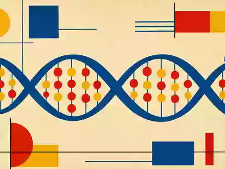 Lonza CH0013841017 Bauhaus Poster geometrische DNA Helix gelb rot blau auf beigem Grund - Foto: THN